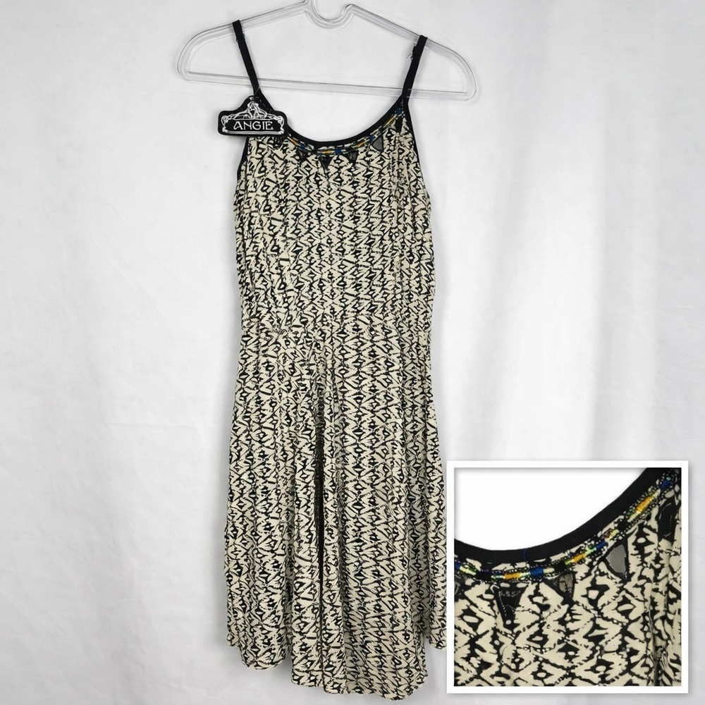 Womens Sleeveless Fit Flare Beaded Mini Dress Indie Boho‎ Festival Artsy Medium